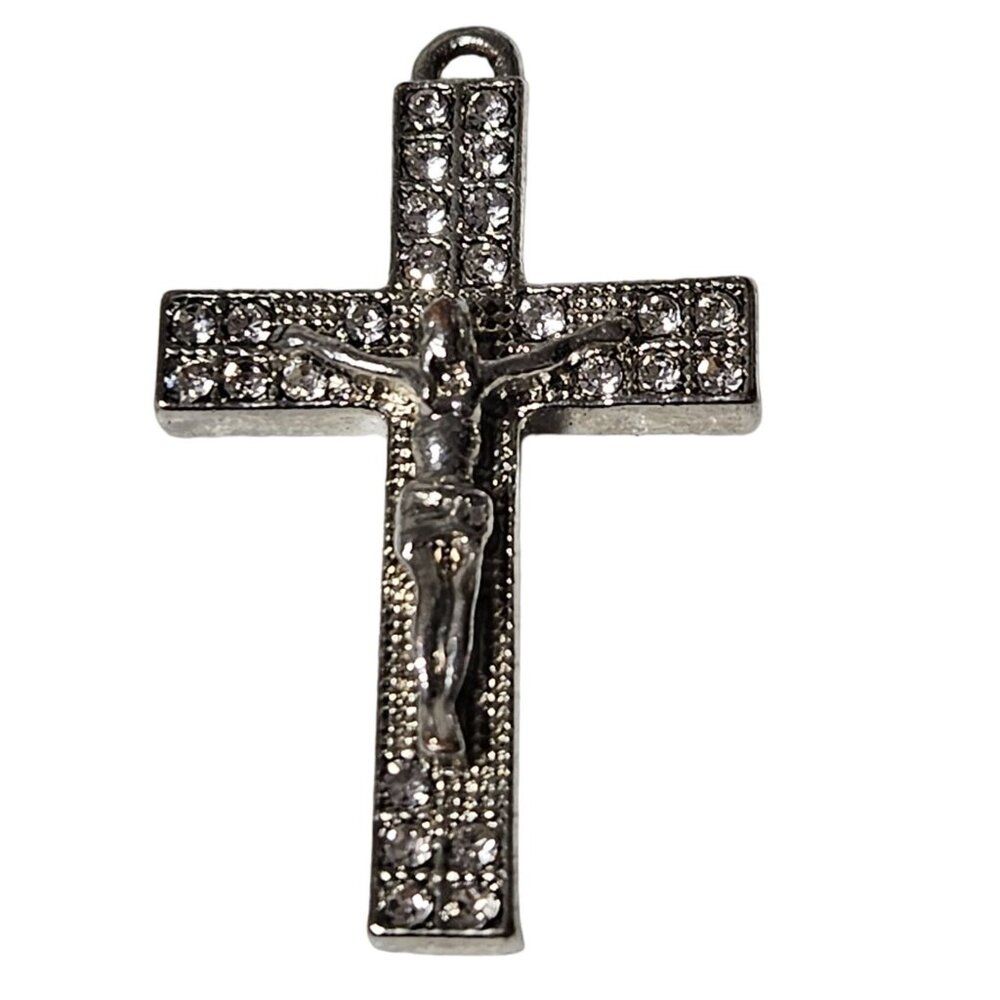 Religious Jesus Christ Figure Cross Pendant Rhinestone Jewelry Christianity
